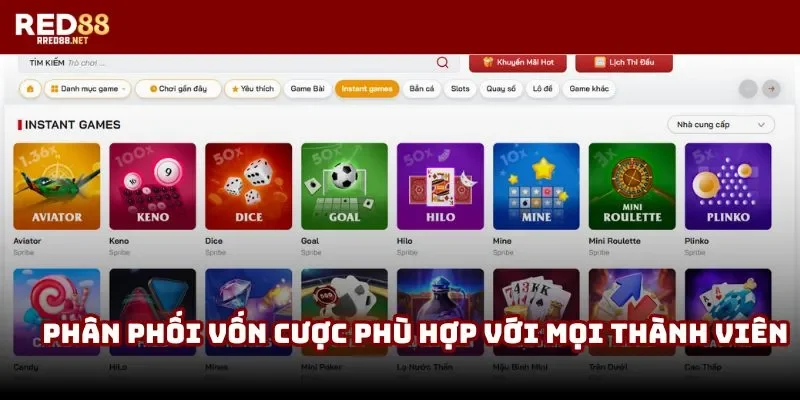 Phân phối vốn cược phù hợp với mọi thành viên