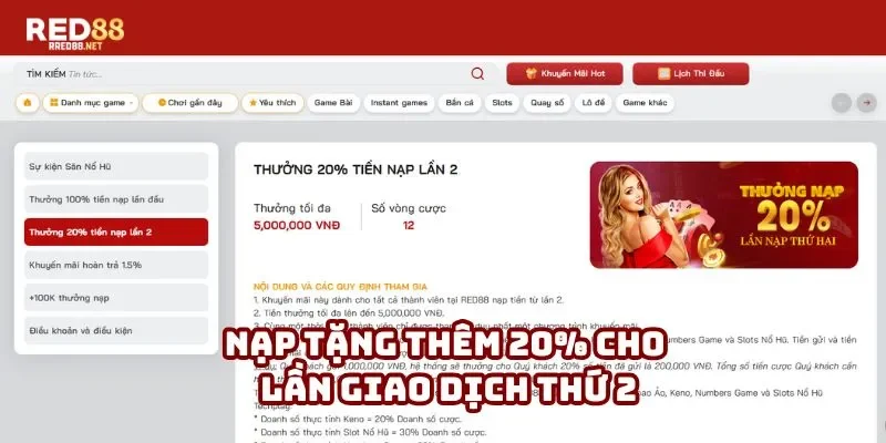 Nạp tặng thêm 20% cho lần giao dịch thứ 2