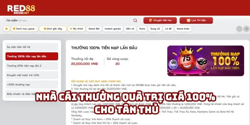 Nhà cái thưởng quà trị giá 100% cho tân thủ